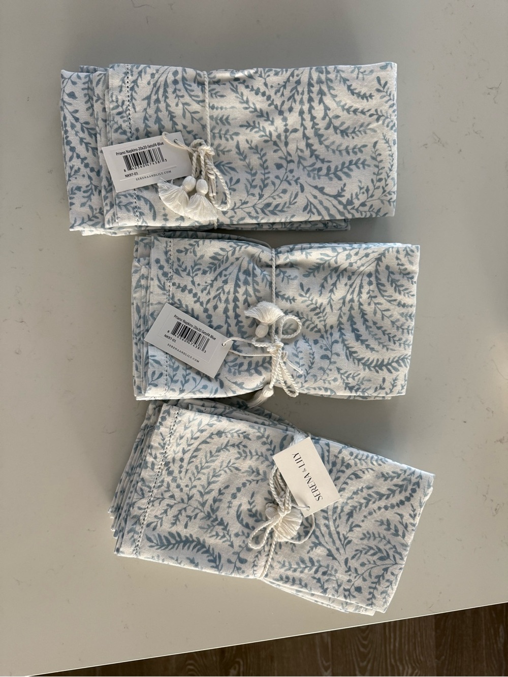 Serena & Lily Light Blue Fern Cotton Napkins - Set of 3